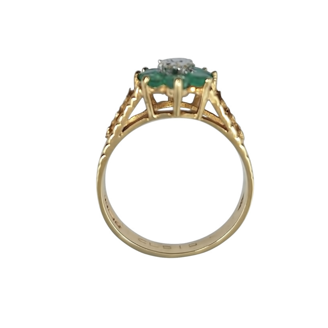 9ct Yellow Gold Emerald & Diamond Cluster Ring