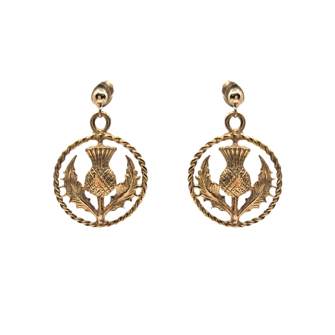 9ct Yellow Gold Thistle Drop Earrings