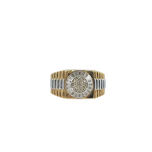 9ct Yellow & White Gold Rolex Style Gents Diamond Ring
