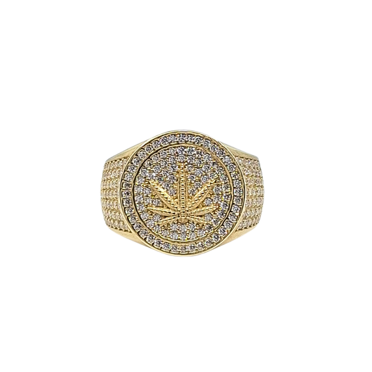 9ct Yellow Gold Leaf CZ Ring