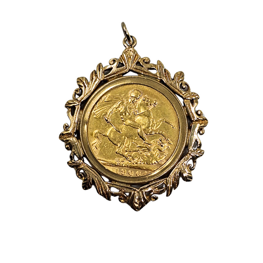 9ct/22ct Yellow Gold Full Soverign Pendant 1906