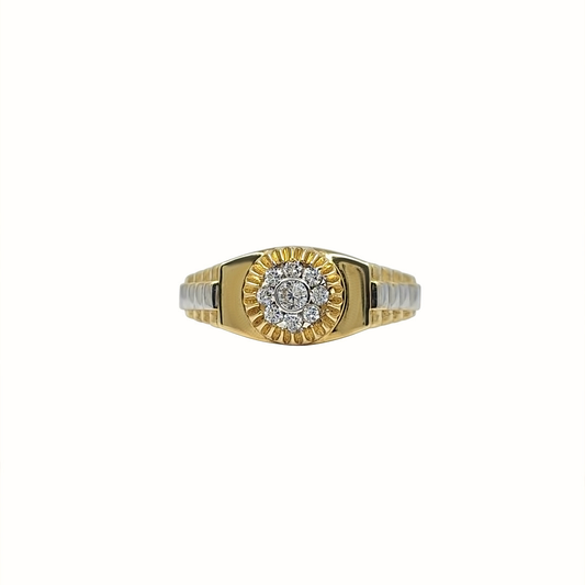 9ct Yellow & White Gold CZ Rolex Style Ring