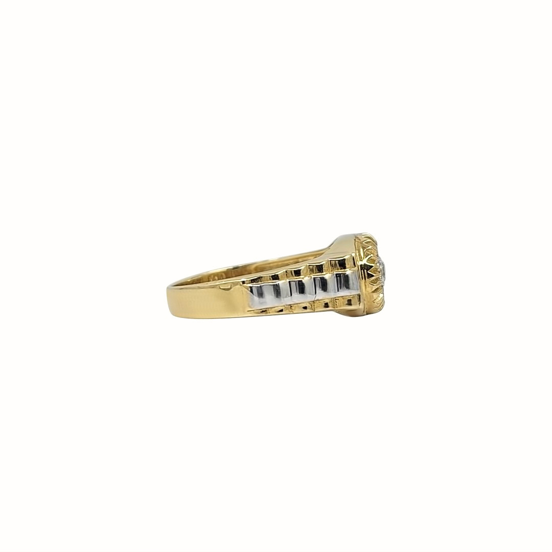 9ct Yellow & White Gold CZ Rolex Style Ring