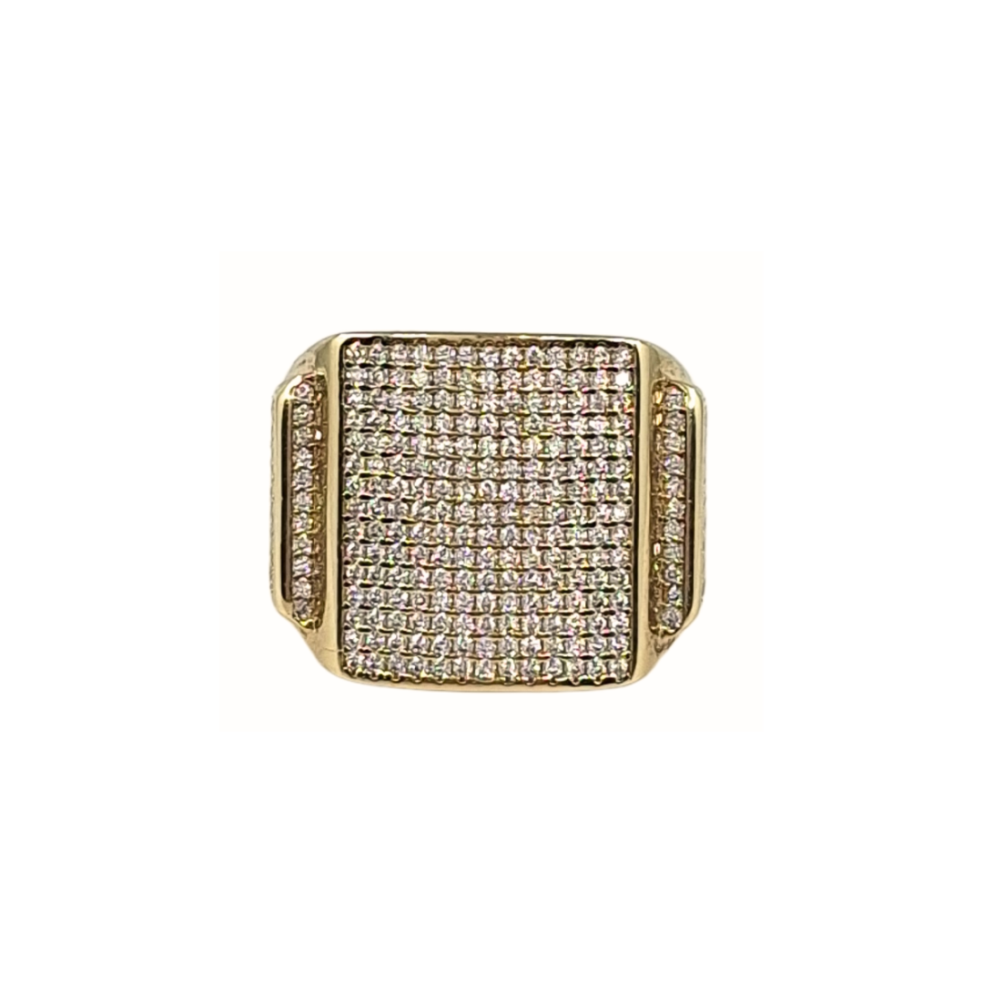 9ct Yellow Gold CZ Square Gents Ring