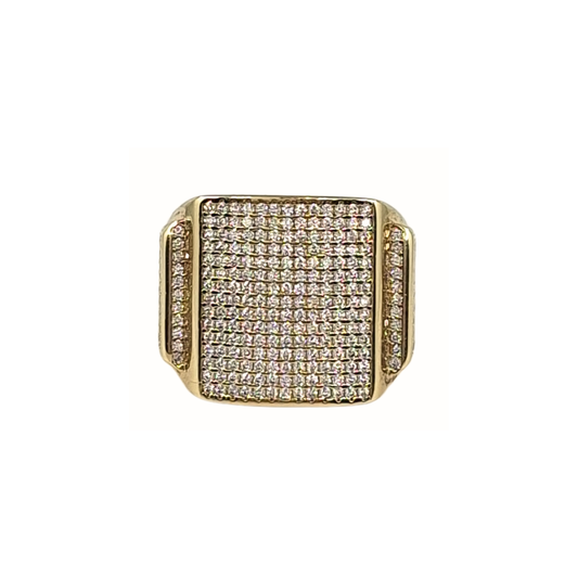 9ct Yellow Gold CZ Square Gents Ring