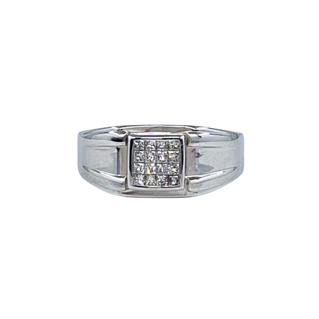 18ct White Gold Diamond Signet Ring