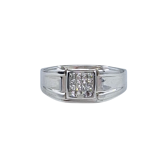 18ct White Gold Diamond Signet Ring