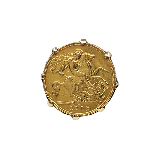9ct/22ct Yellow Gold Half Sovereign Ring 1906