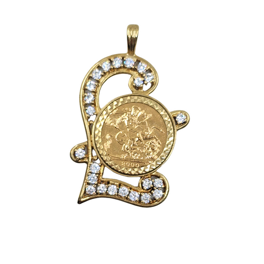 9ct/22ct Yellow Gold Cubic Zirconia Full Sovereign Pound Pendant 2000