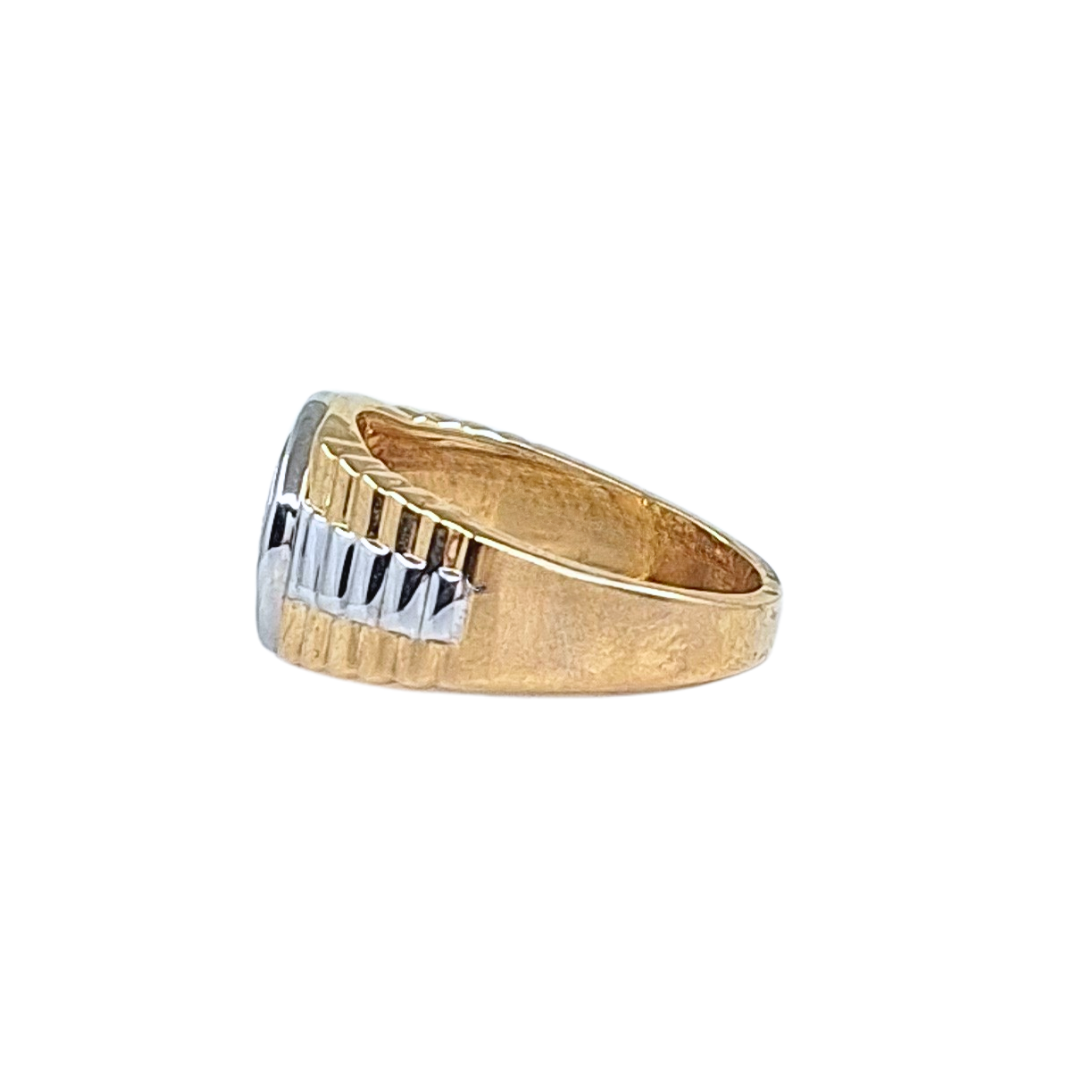 9ct Yellow & White Gold Diamond & Green Gemstone Rolex Ring