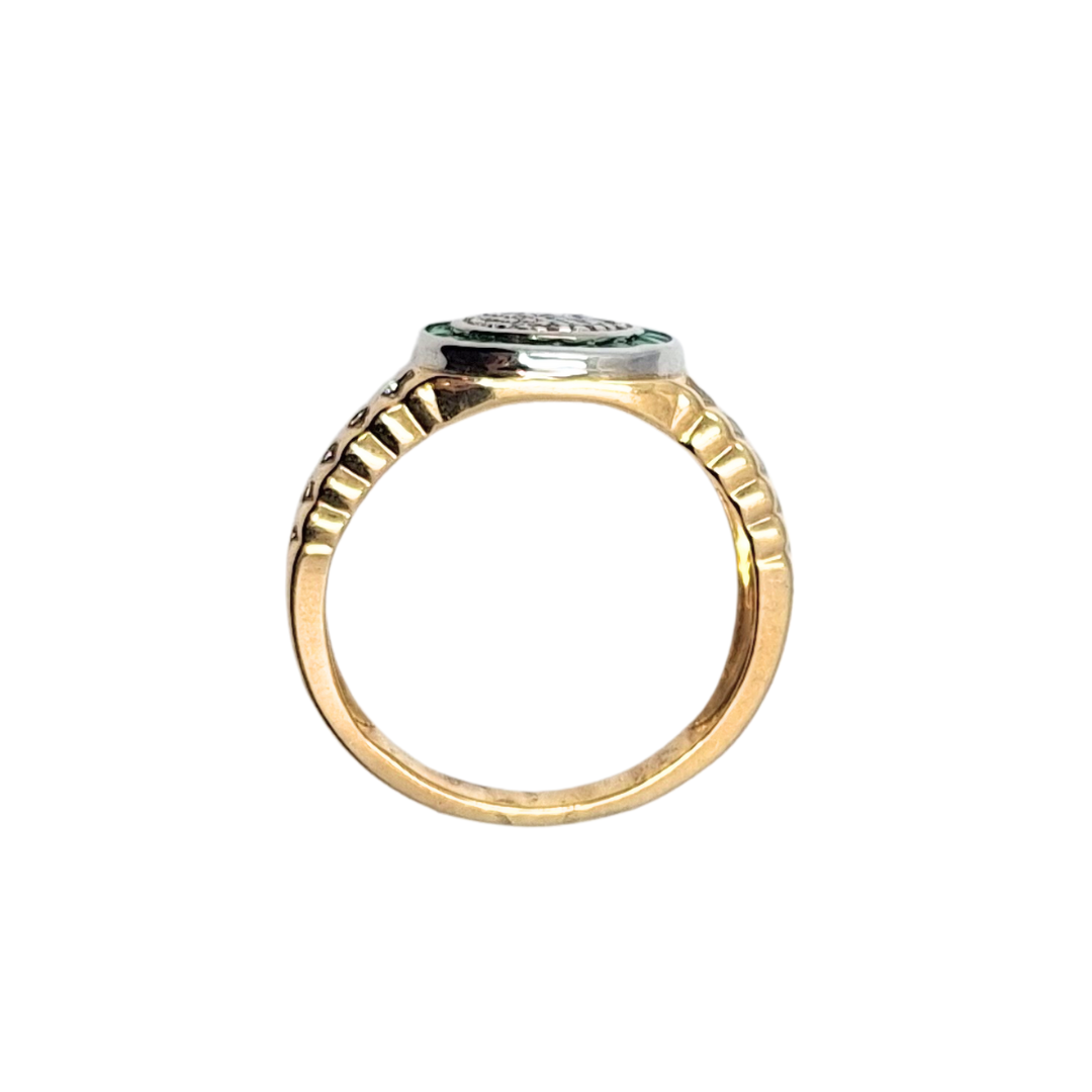 9ct Yellow & White Gold Diamond & Green Gemstone Rolex Ring
