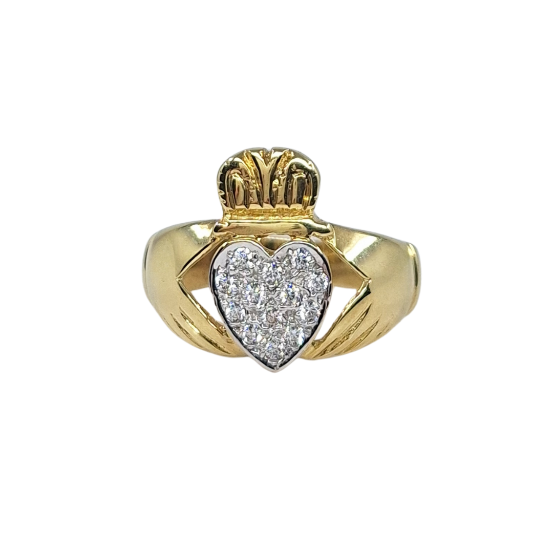 9ct Yellow Gold CZ Claddagh Ring