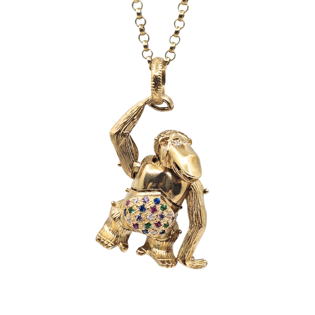 9ct Yellow Gold Cubic Zirconia Orangutan Pendant