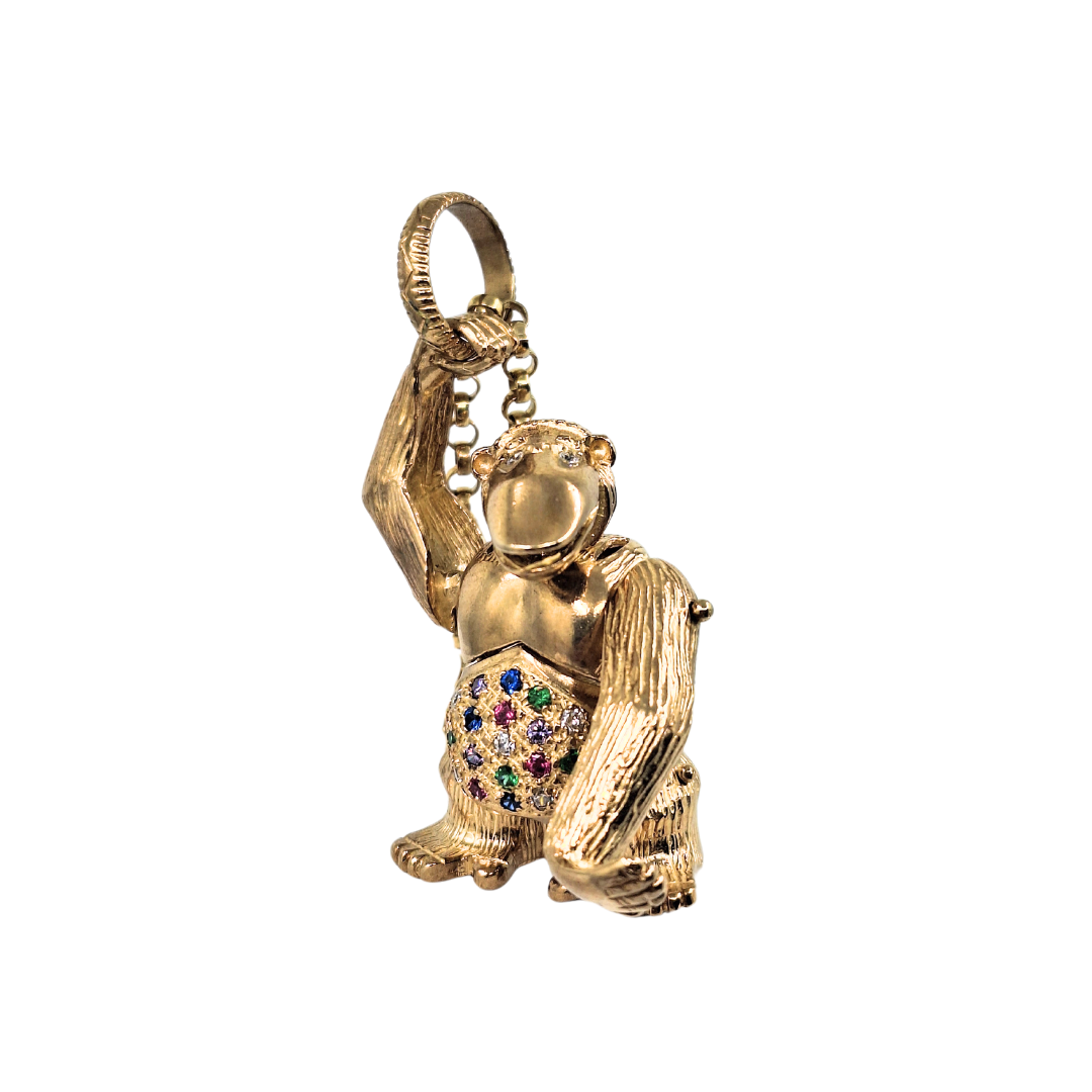 9ct Yellow Gold Cubic Zirconia Orangutan Pendant