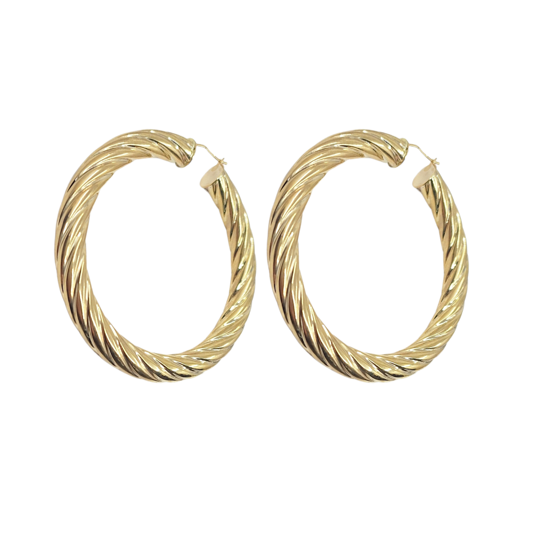 9ct Yellow Gold Large Twist Hoop Creole Earrings