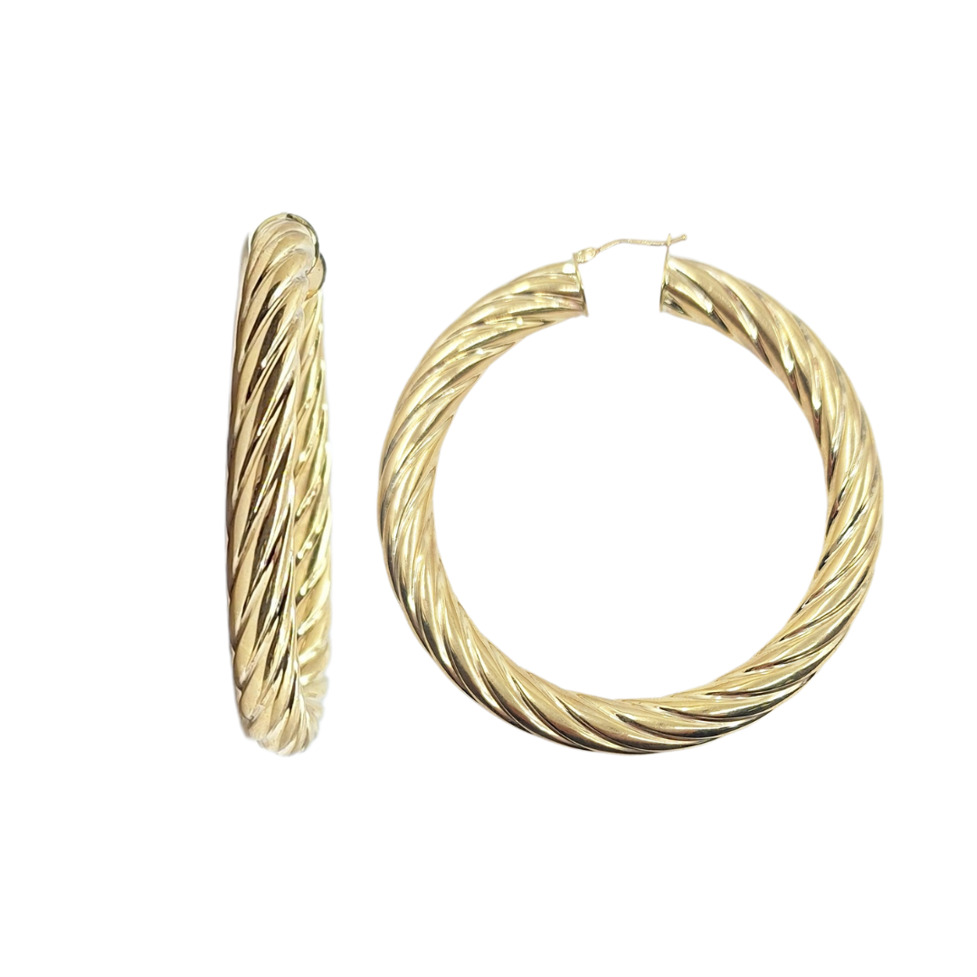 9ct Yellow Gold Large Twist Hoop Creole Earrings