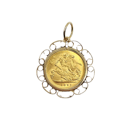 9ct/22ct Yellow Gold Half Sovereign Pendant 1893