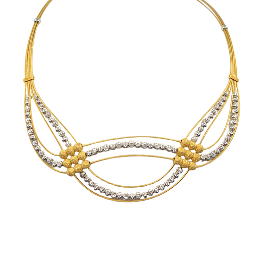 18ct Yellow And White Gold Necklet And Earrings Set