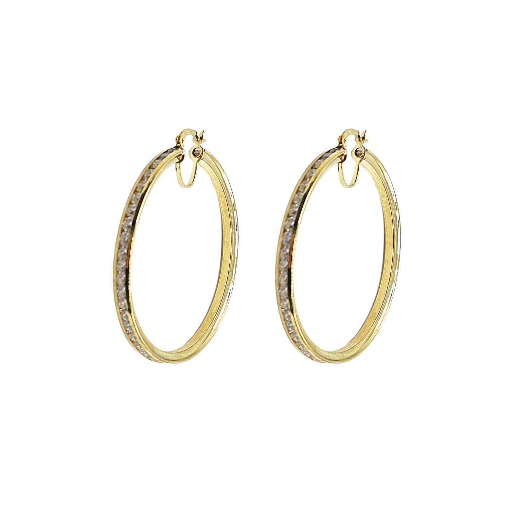 9ct Yellow Gold Cubic Zirconia Hoop Creole Earrings