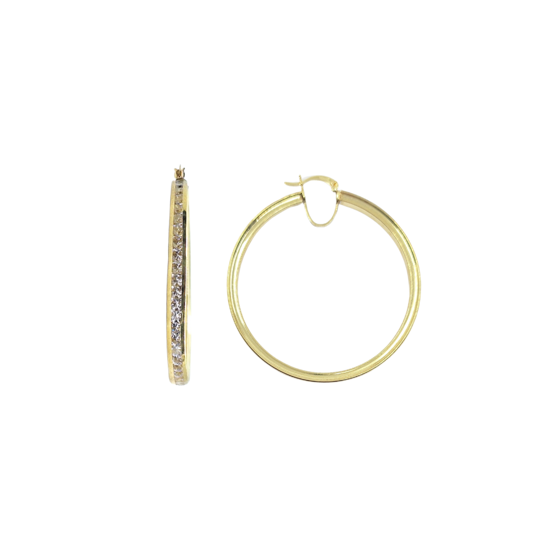 9ct Yellow Gold Cubic Zirconia Hoop Creole Earrings