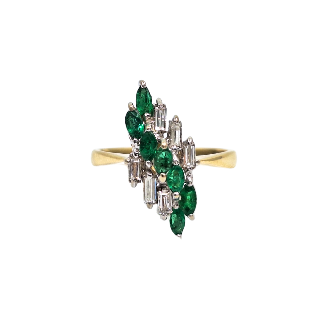 18ct Yellow Gold Emerald & Diamond Spray Cluster Ring