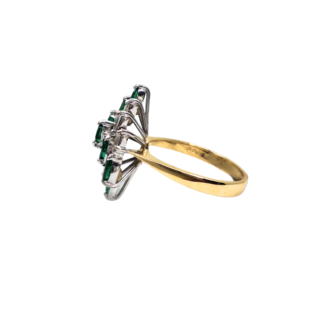 18ct Yellow Gold Emerald & Diamond Spray Cluster Ring