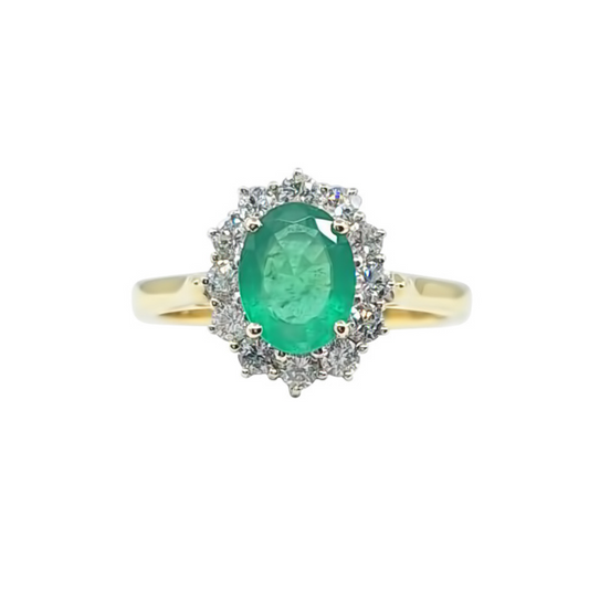 18ct Yellow Gold Emerald & Diamond Cluster Ring