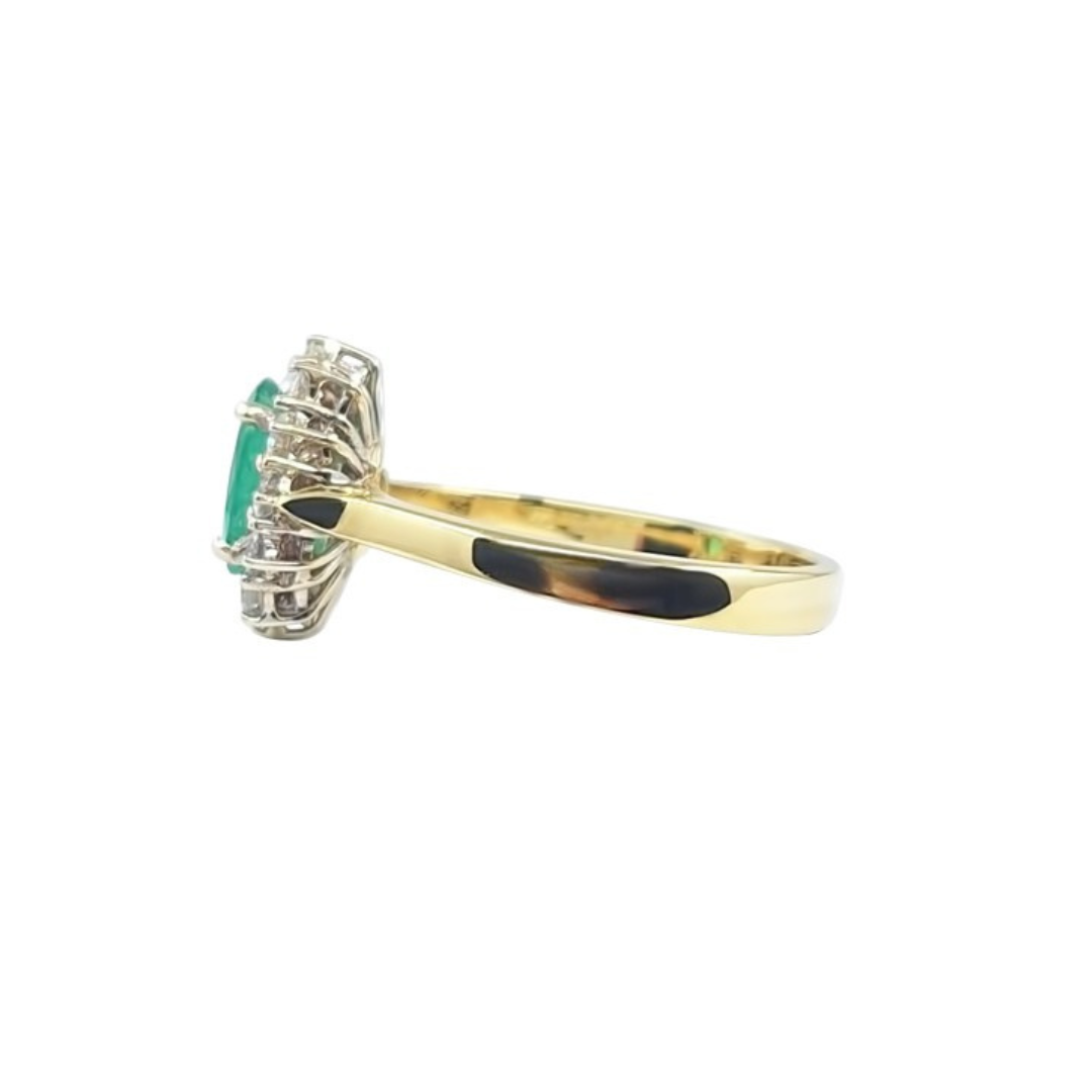 18ct Yellow Gold Emerald & Diamond Cluster Ring
