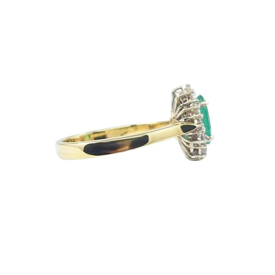 18ct Yellow Gold Emerald & Diamond Cluster Ring