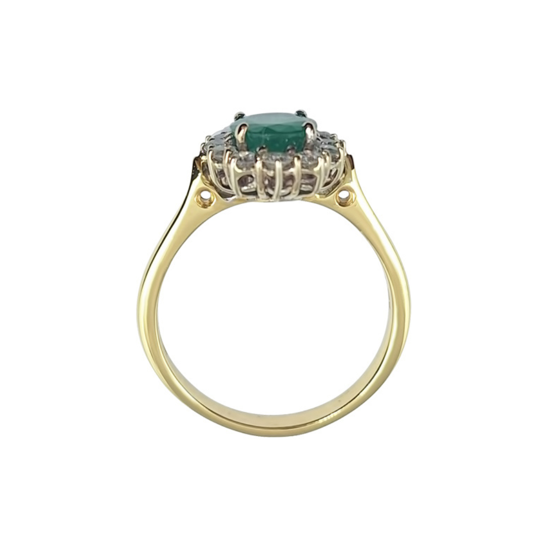 18ct Yellow Gold Emerald & Diamond Cluster Ring