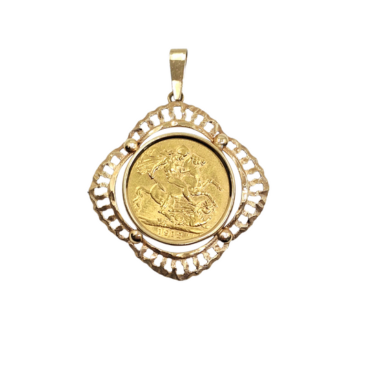 9ct/22ct Yellow Gold Full Sovereign Pendant 1912