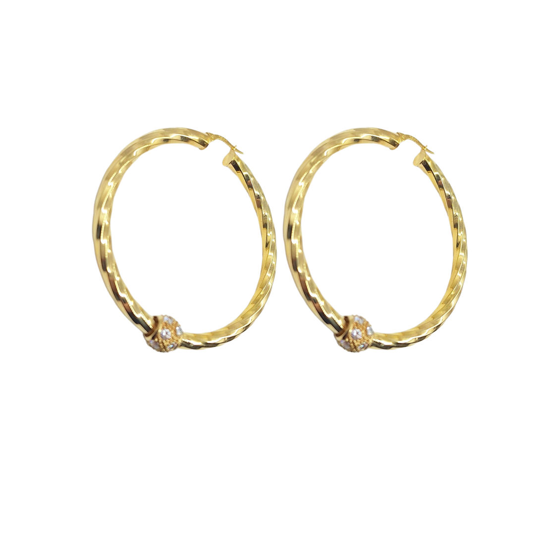 9ct Yellow Gold Twist Hoops With Cubic Zirconia Beads