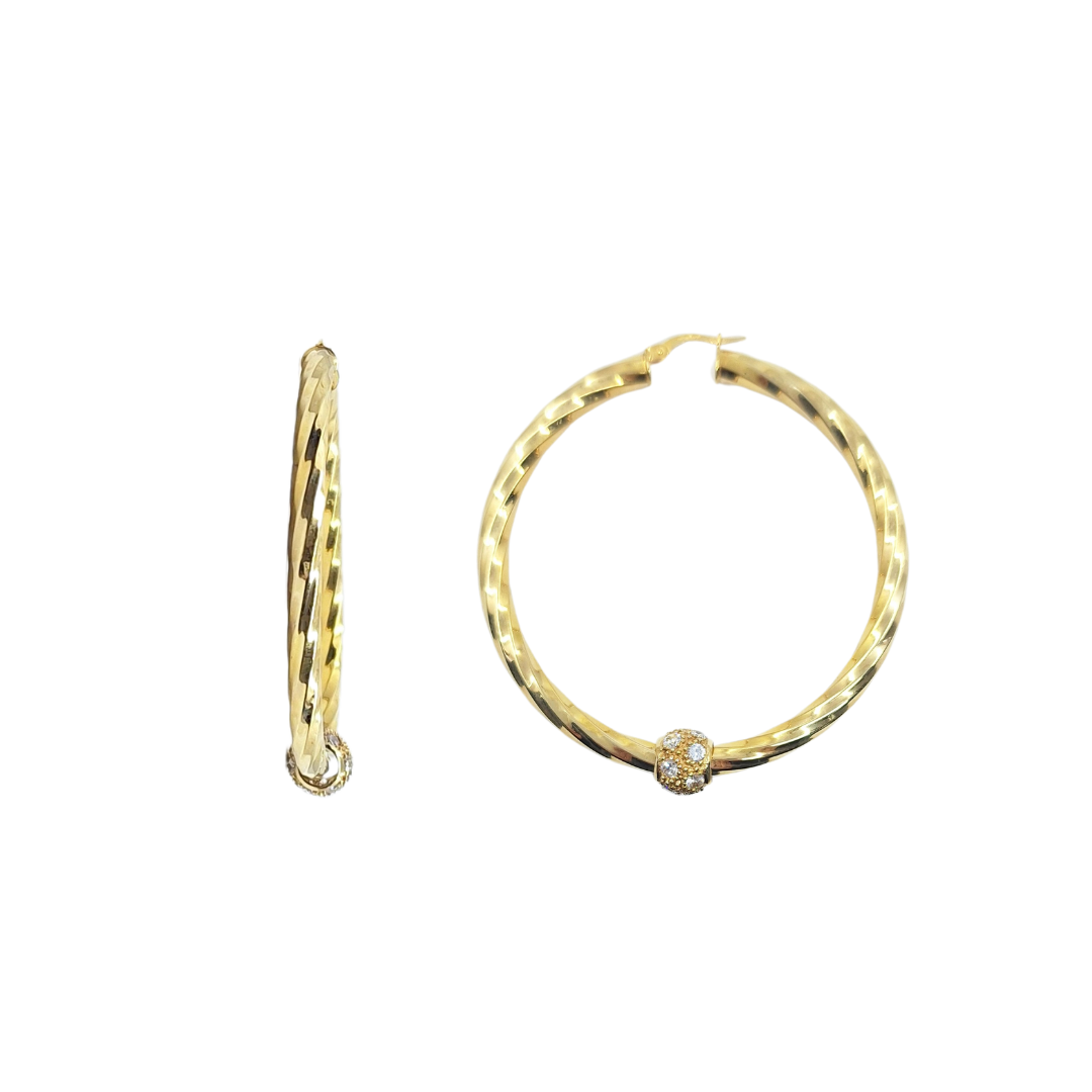 9ct Yellow Gold Twist Hoops With Cubic Zirconia Beads