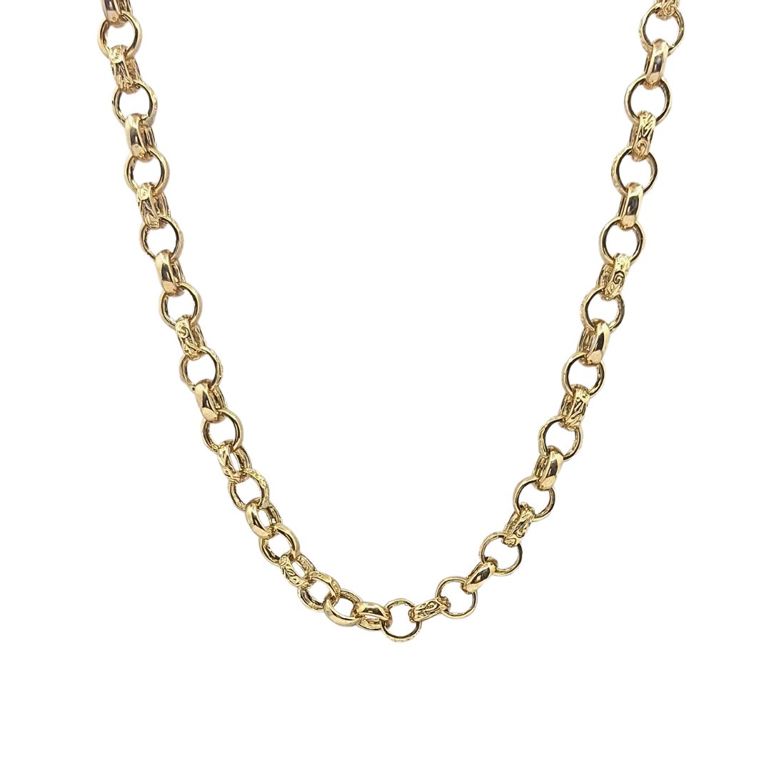 9ct Yellow Gold Patterned Belcher Chain 22"