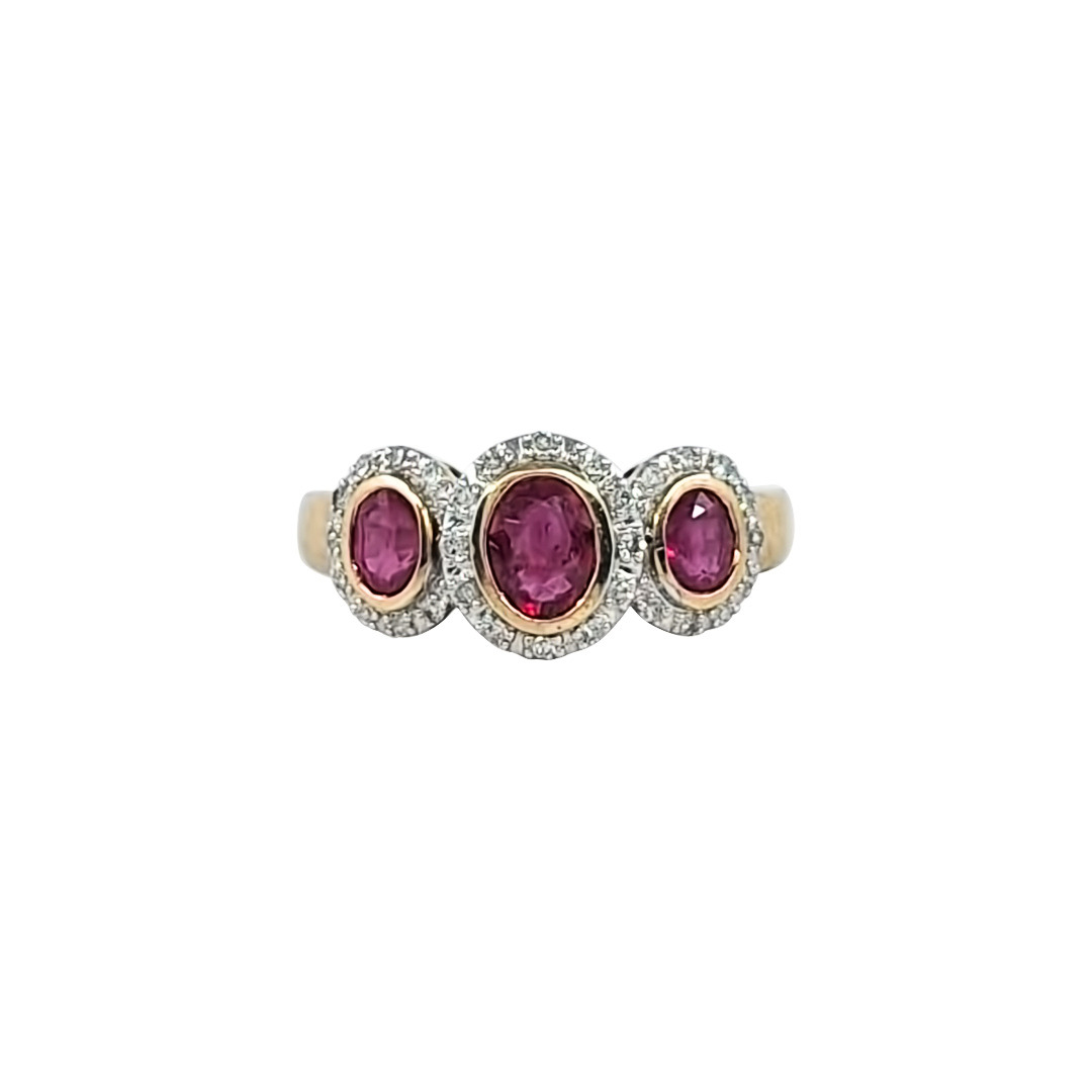 9ct Yellow Gold Ruby & Diamond Trilogy Ring