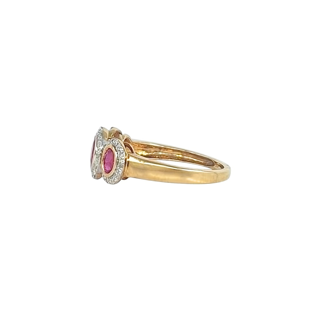 9ct Yellow Gold Ruby & Diamond Trilogy Ring
