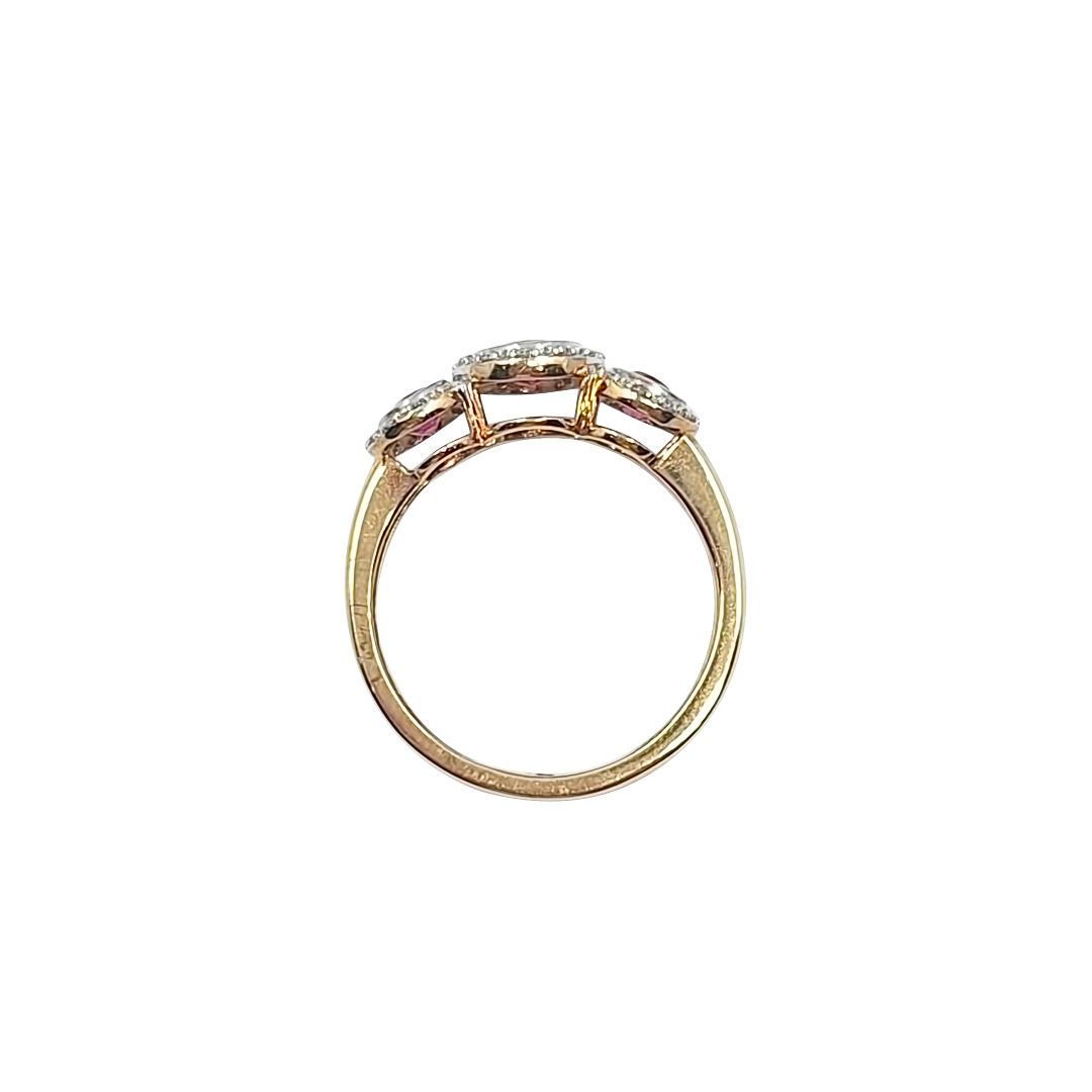 9ct Yellow Gold Ruby & Diamond Trilogy Ring