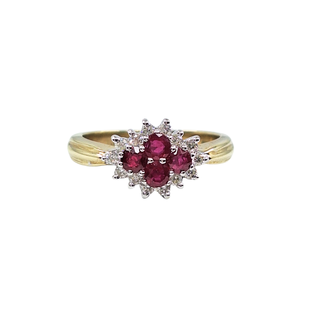 9ct Yellow Gold Ruby & Diamond Cluster Ring