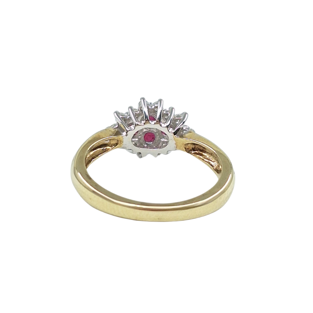 9ct Yellow Gold Ruby & Diamond Cluster Ring