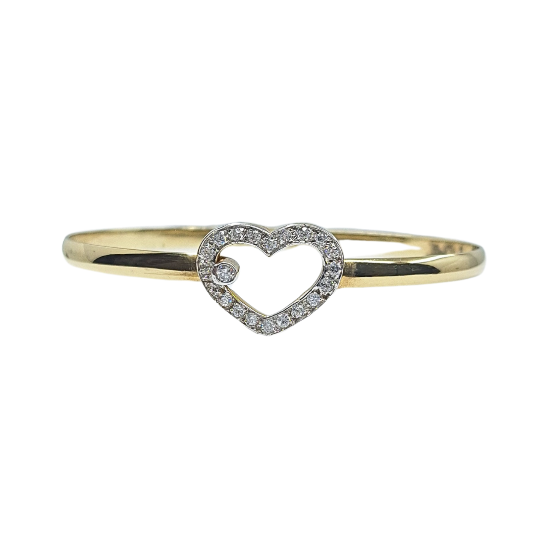 9ct Yellow Gold Heart CZ Hook Bangle