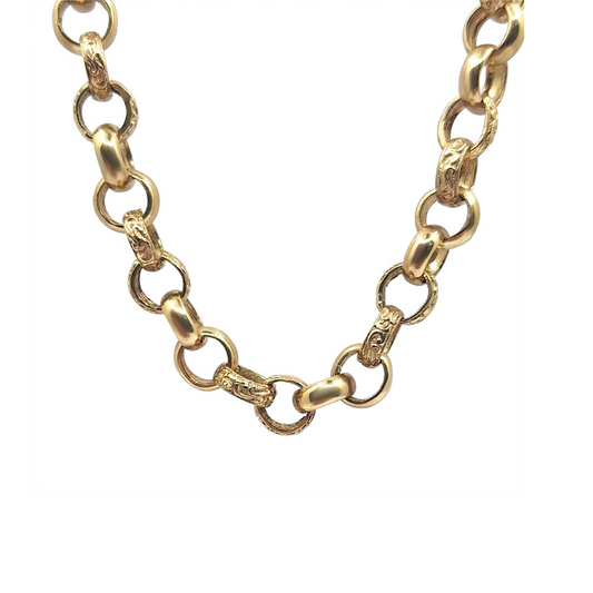 9ct Yellow Gold Pattern & Plain Belcher Chain 24"