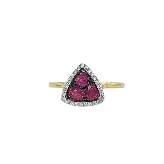 18ct Yellow Gold Ruby & Diamond Cluster Ring