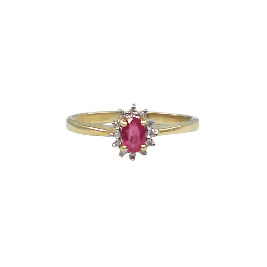 9ct Yellow Gold Ruby & Diamond Cluster Ring
