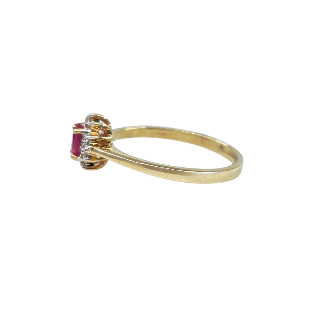 9ct Yellow Gold Ruby & Diamond Cluster Ring