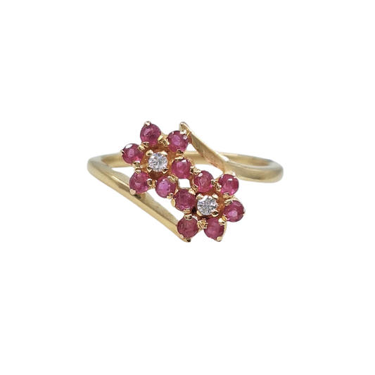 9ct Yellow Gold Ruby Flower Ring