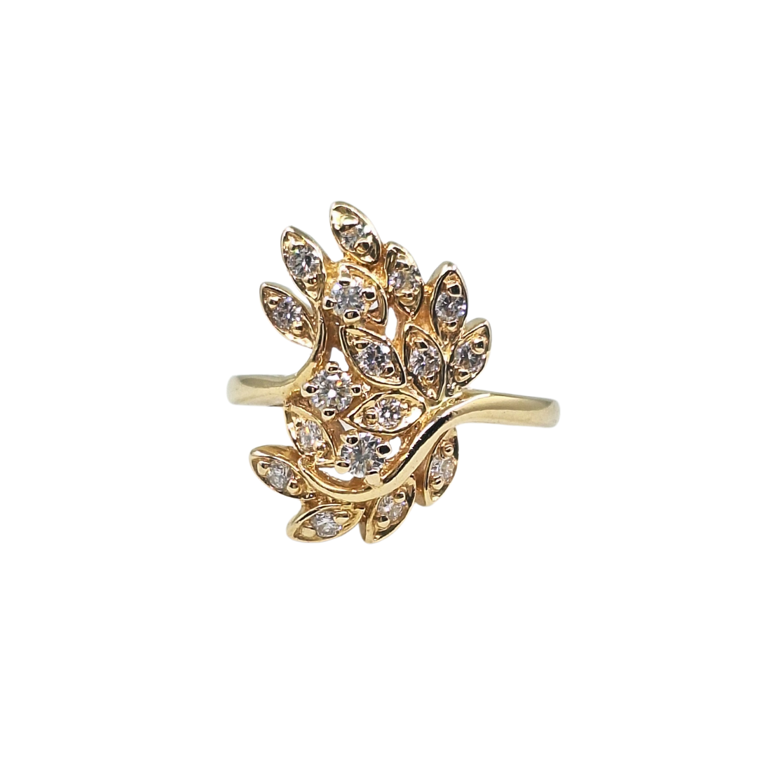 14ct Yellow Gold Diamond Leaf Cluster Ring 0.78ct