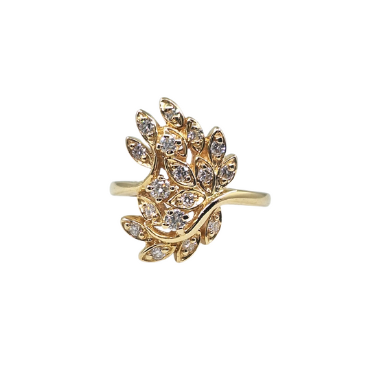 14ct Yellow Gold Diamond Leaf Cluster Ring 0.78ct