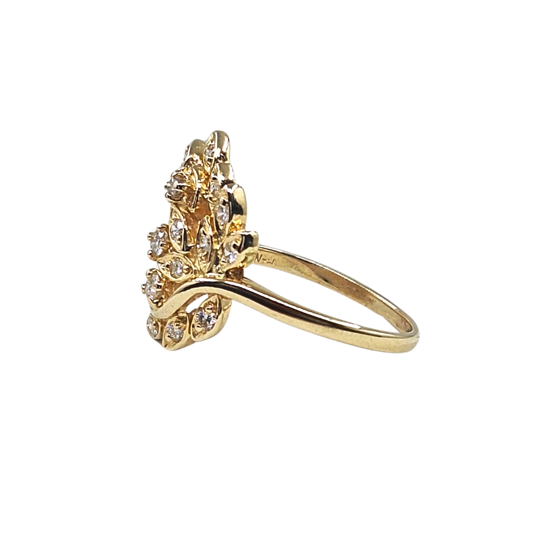 14ct Yellow Gold Diamond Leaf Cluster Ring 0.78ct