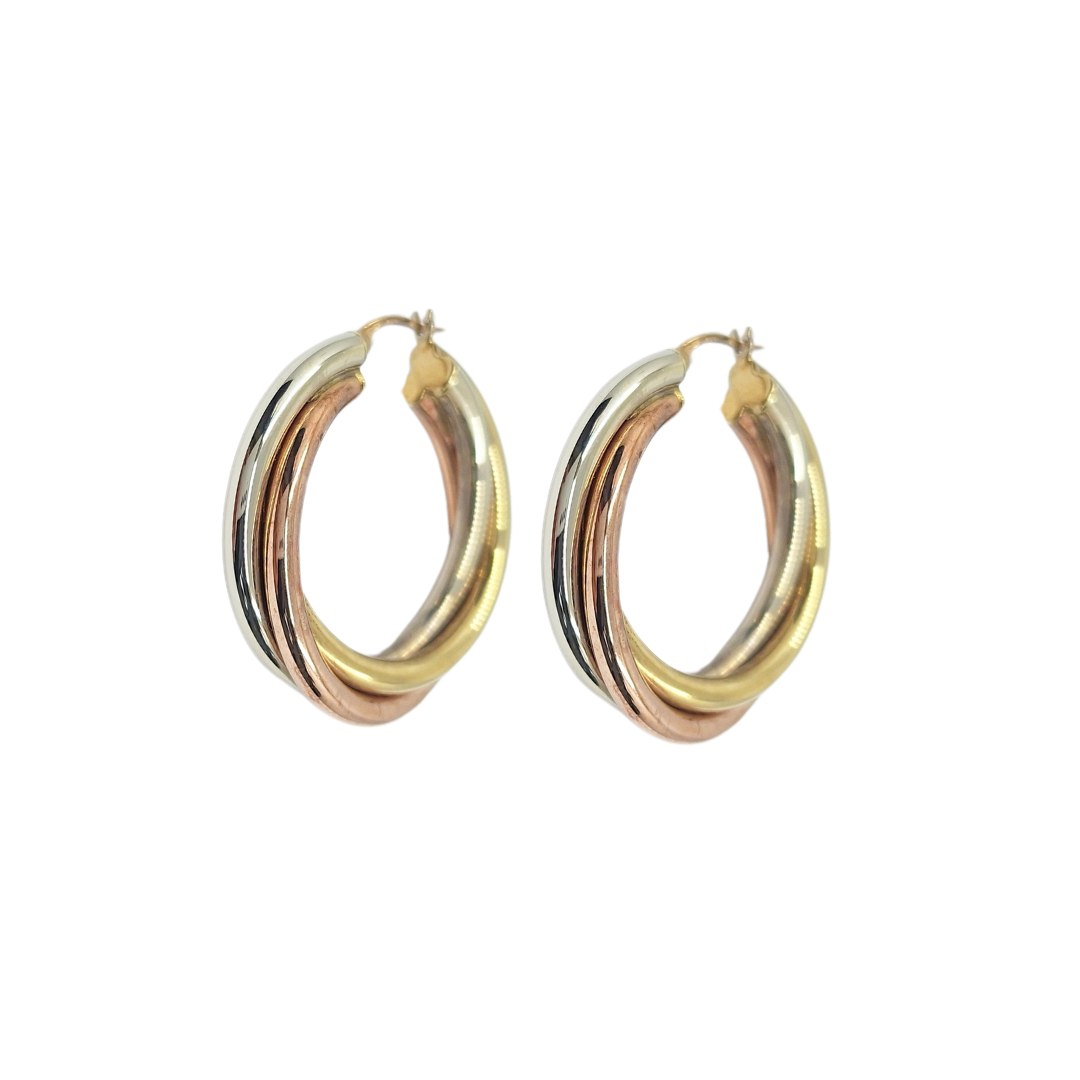 9ct 3 colour Gold Twist Creole Earrings