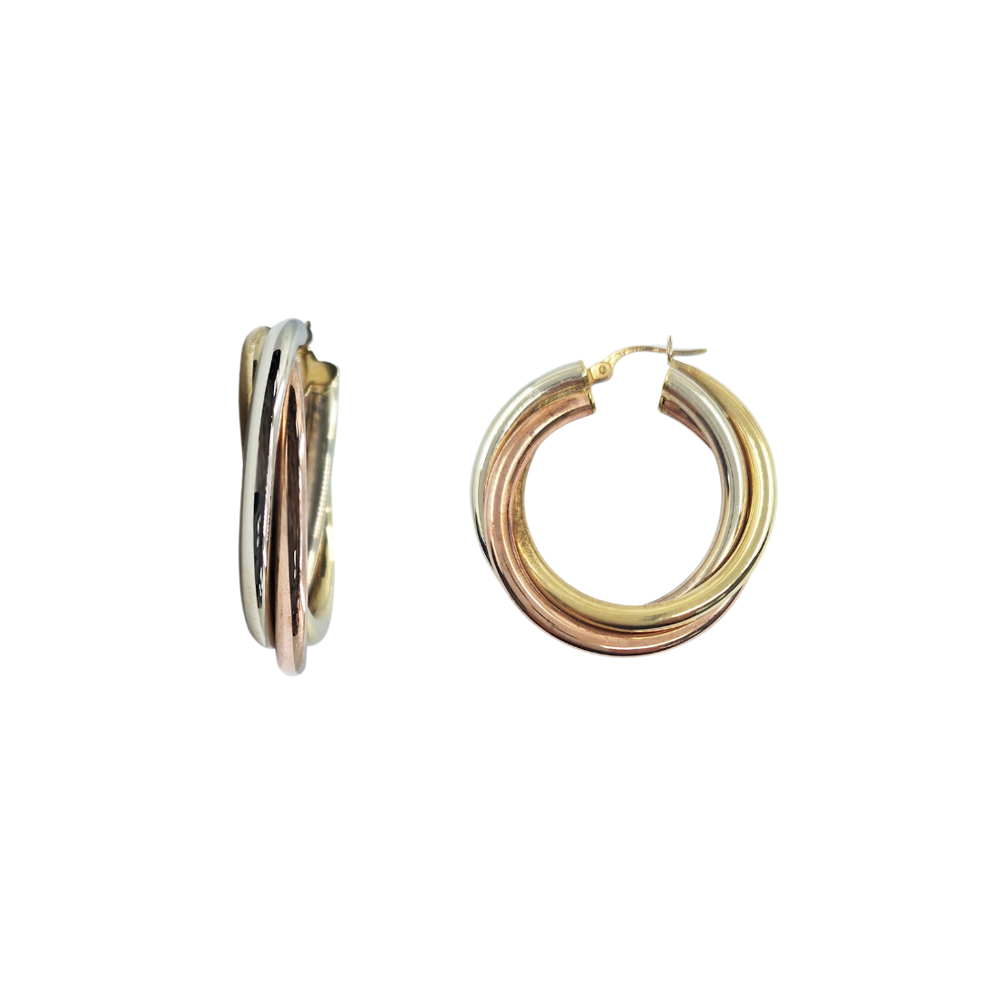 9ct 3 colour Gold Twist Creole Earrings